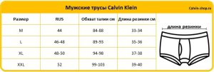 Размерная таблица Кельвин Кляйн мужские